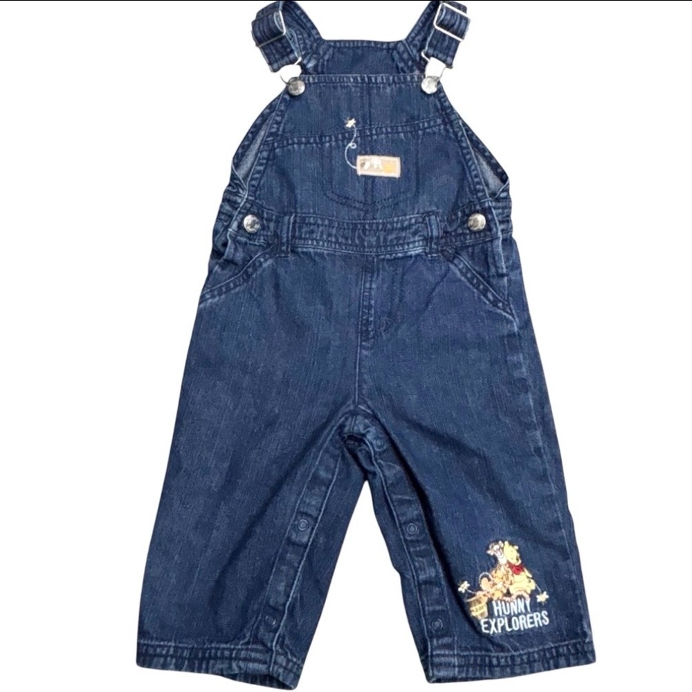 VTG  Disney Baby Winnie the Pooh & Tigger Honey Explorers Denim Overalls 3-6 mo